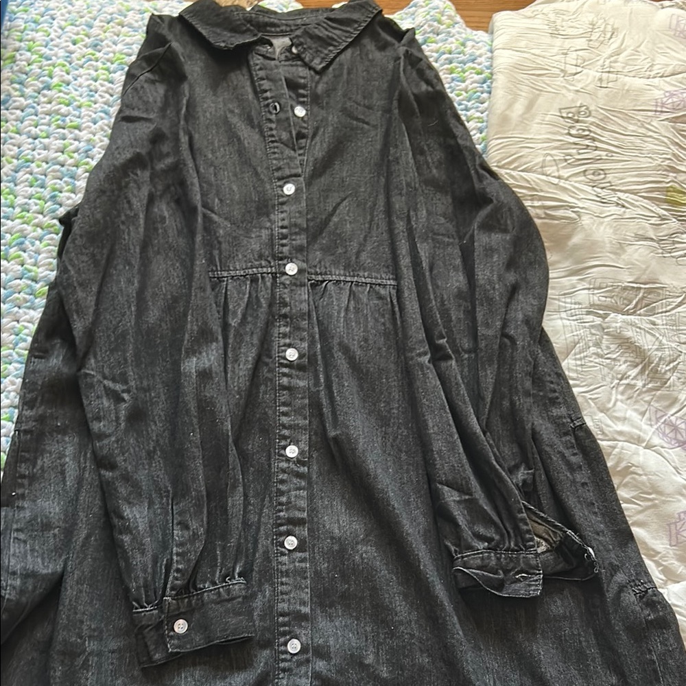 Black Button-Up Denim Dress